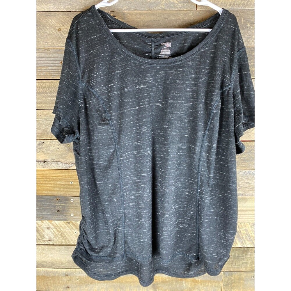 Danskin Now Women's Sz 2X  Heather Black With Cinched Sides Short Sleeve Top